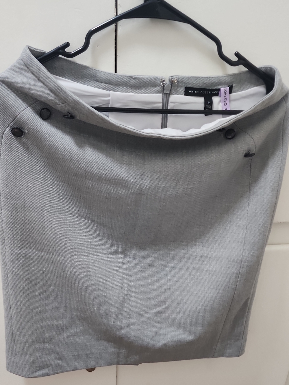 White House Black Market Light Gray Button-Detail Pencil Skirt